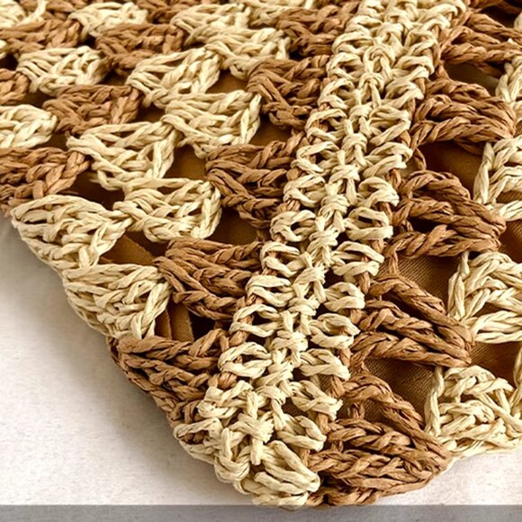 Resort Retreat Boho Charm Rattan Straw Woven Tote Summer Bag Purse Beige Cream - Picture 3 of 4